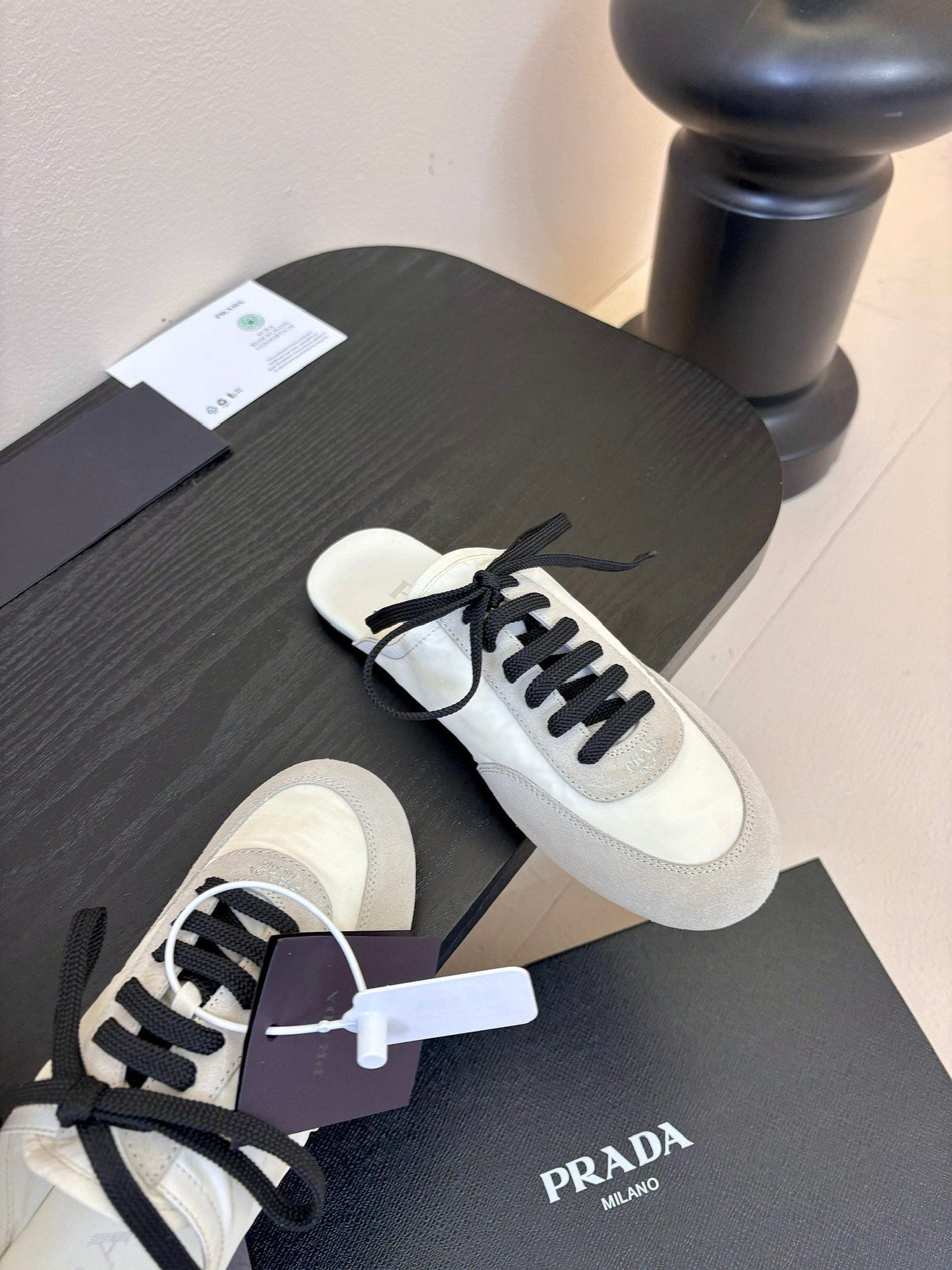 SNEAKER MULES IN BEIGE SUEDE AND WHITE NYLON - 35