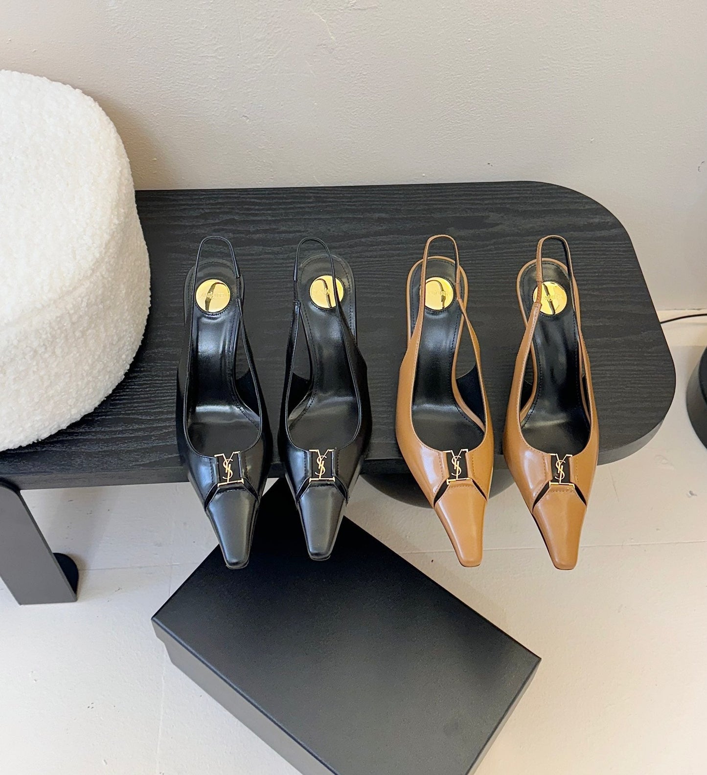 BABYLONE BRETEUIL SLINGBACK 85 MM PUMPS IN BLACK SMOOTH LEATHER - 35