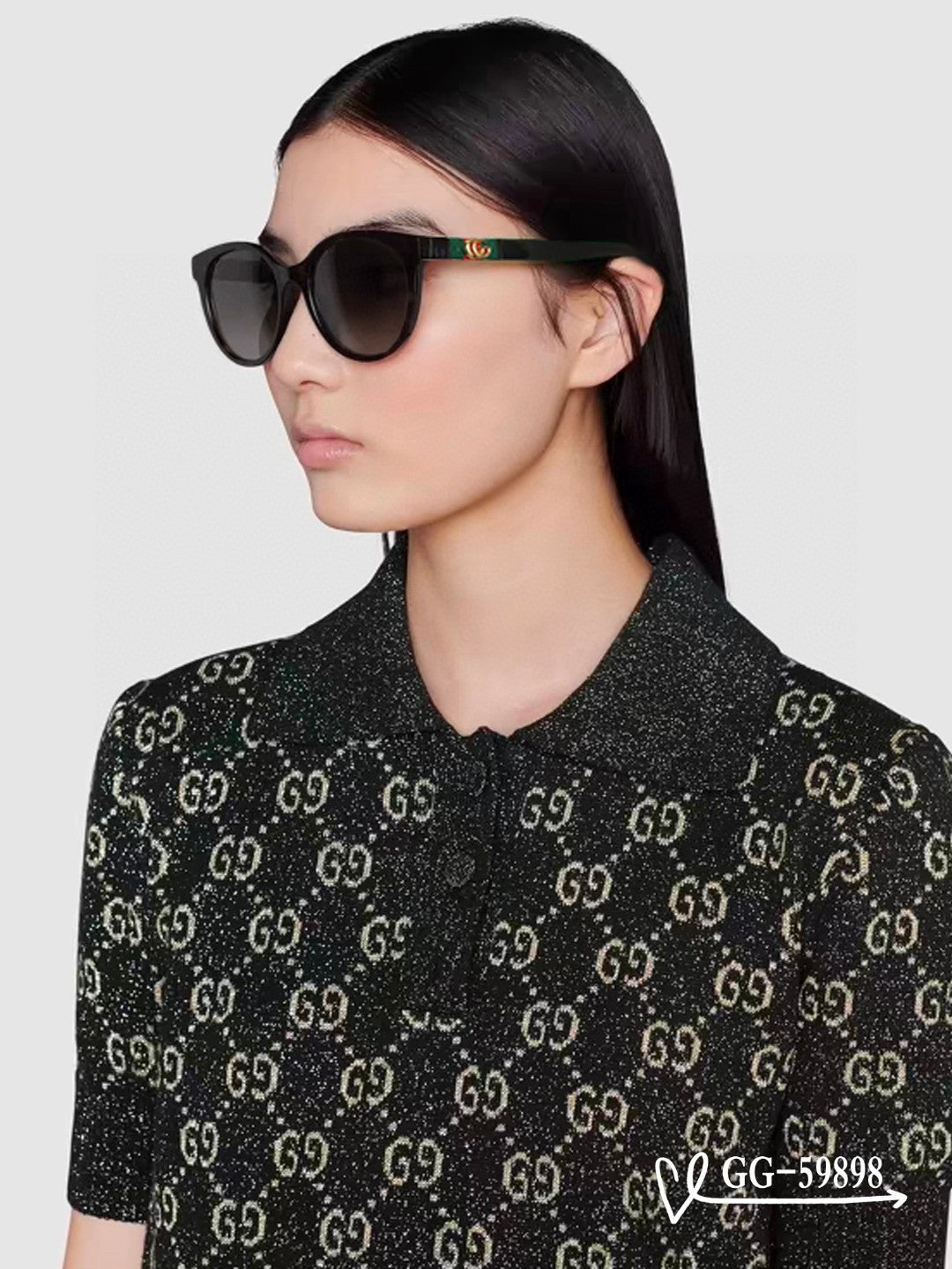 ROUND FRAME SUNGLASSES 59898 IN ACETATE - Black