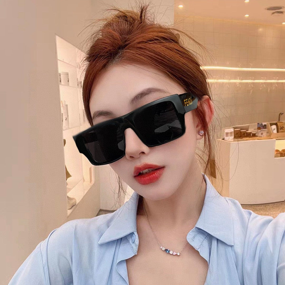 DIAGONAL RECTANGULAR FRAME SUNGLASSES 69103 IN ACETATE - Black/ light blue
