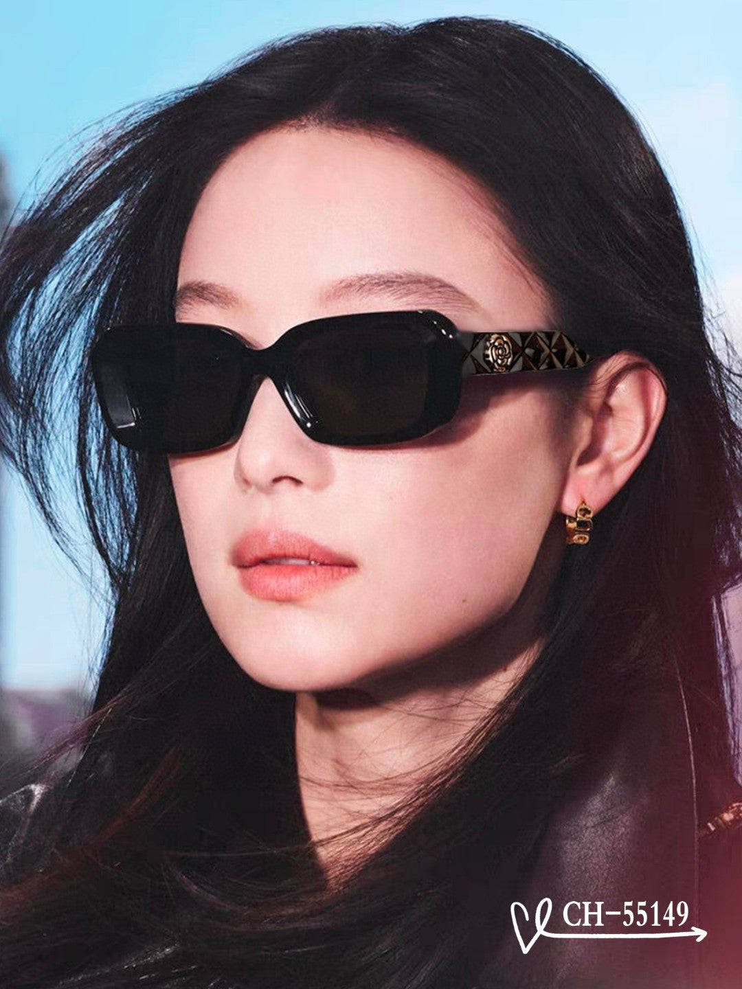 RECTANGULAR SUNGLASSES 55149 IN ACETATE - Black