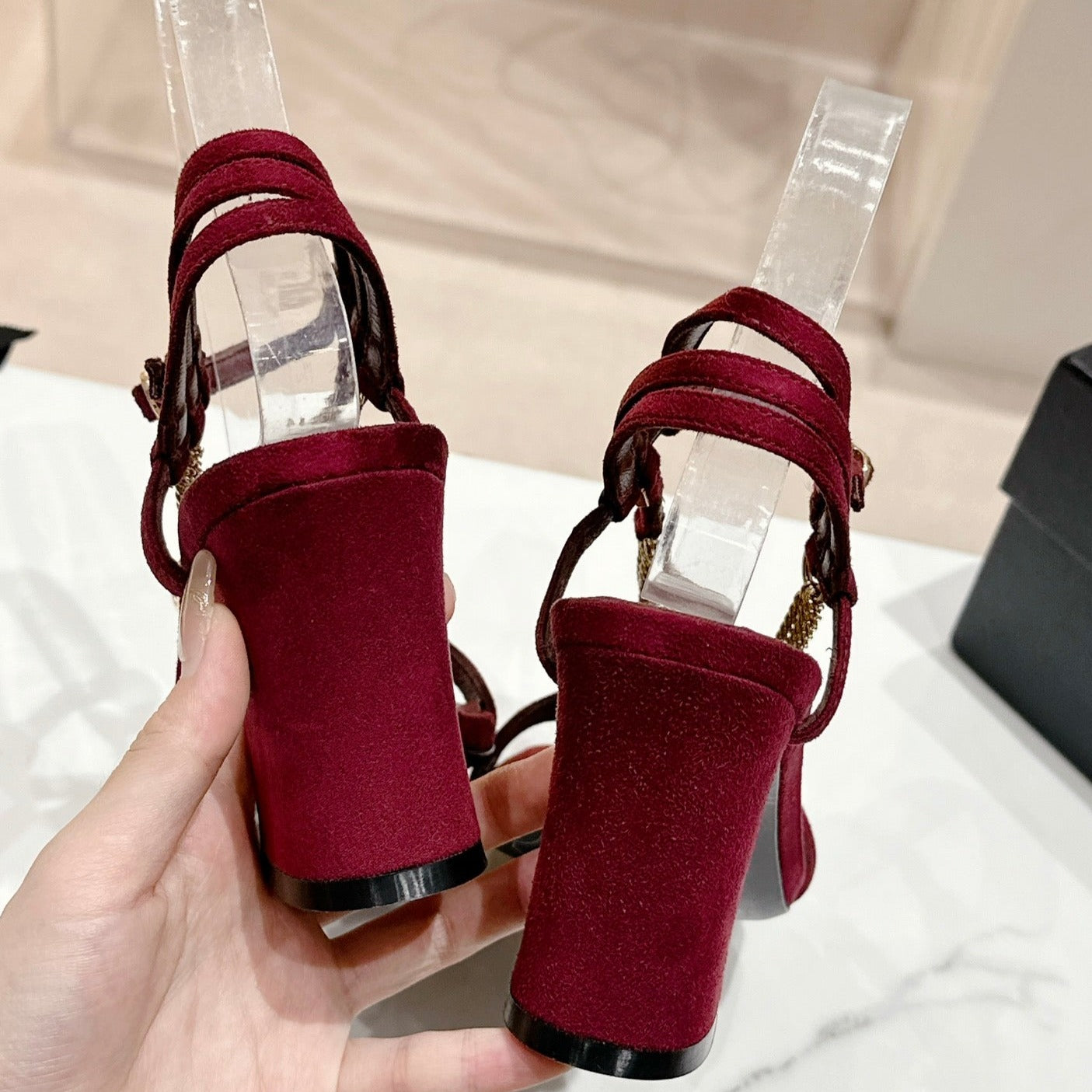 Double C Leather High Heel Sandals Red Cherry - 35