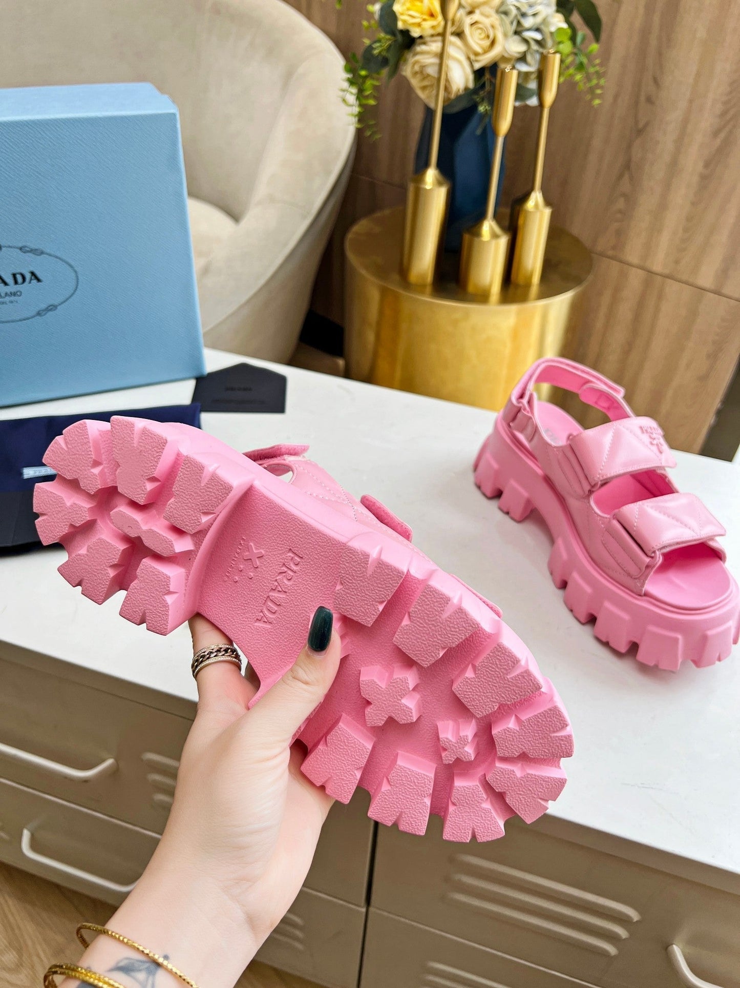 PRA MONOLITH NAPPA SANDALS BRIGHT PINK LAMBSKIN - 34