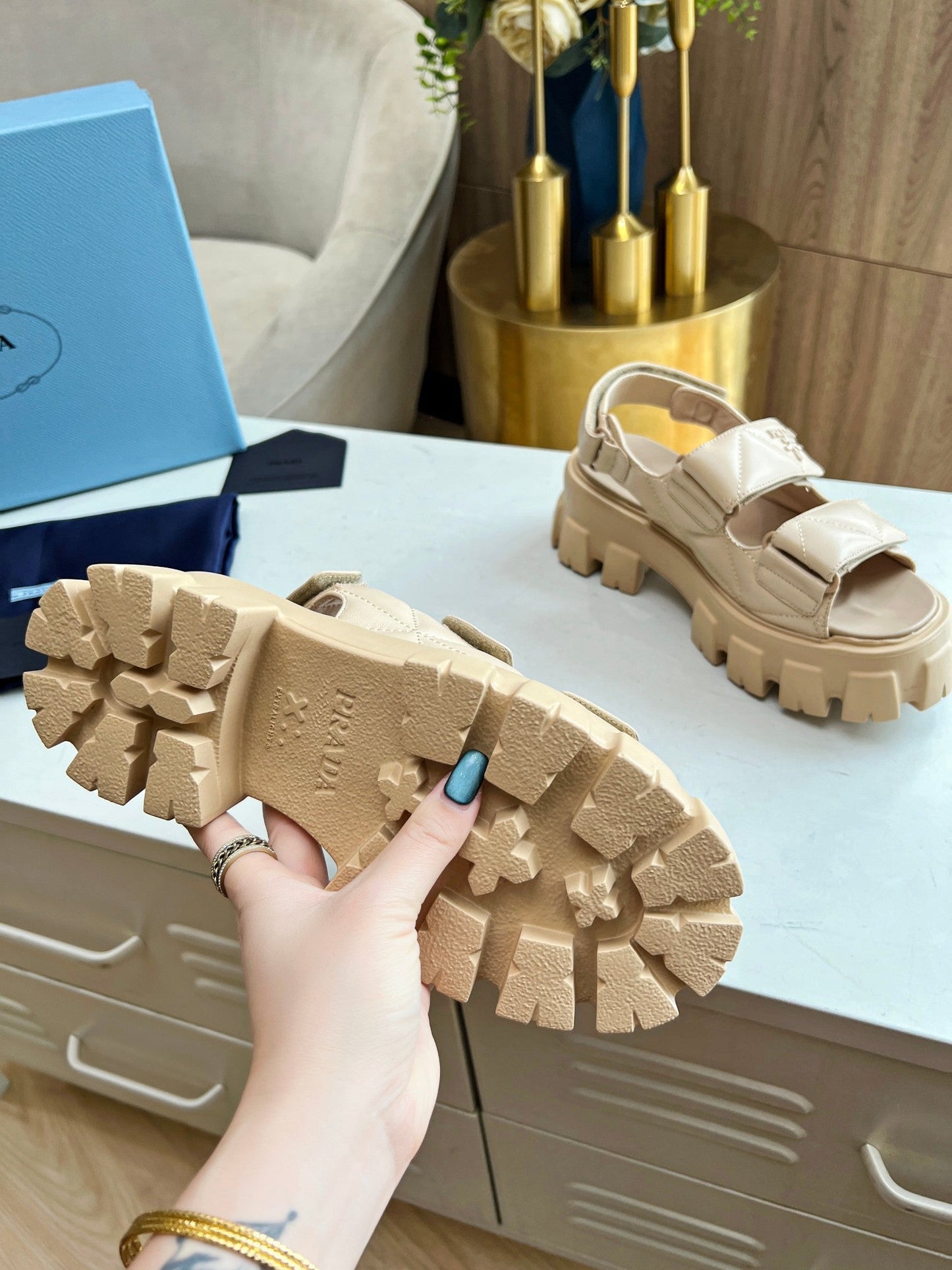 PRA MONOLITH NAPPA SANDALS BEIGE LAMBSKIN - 34