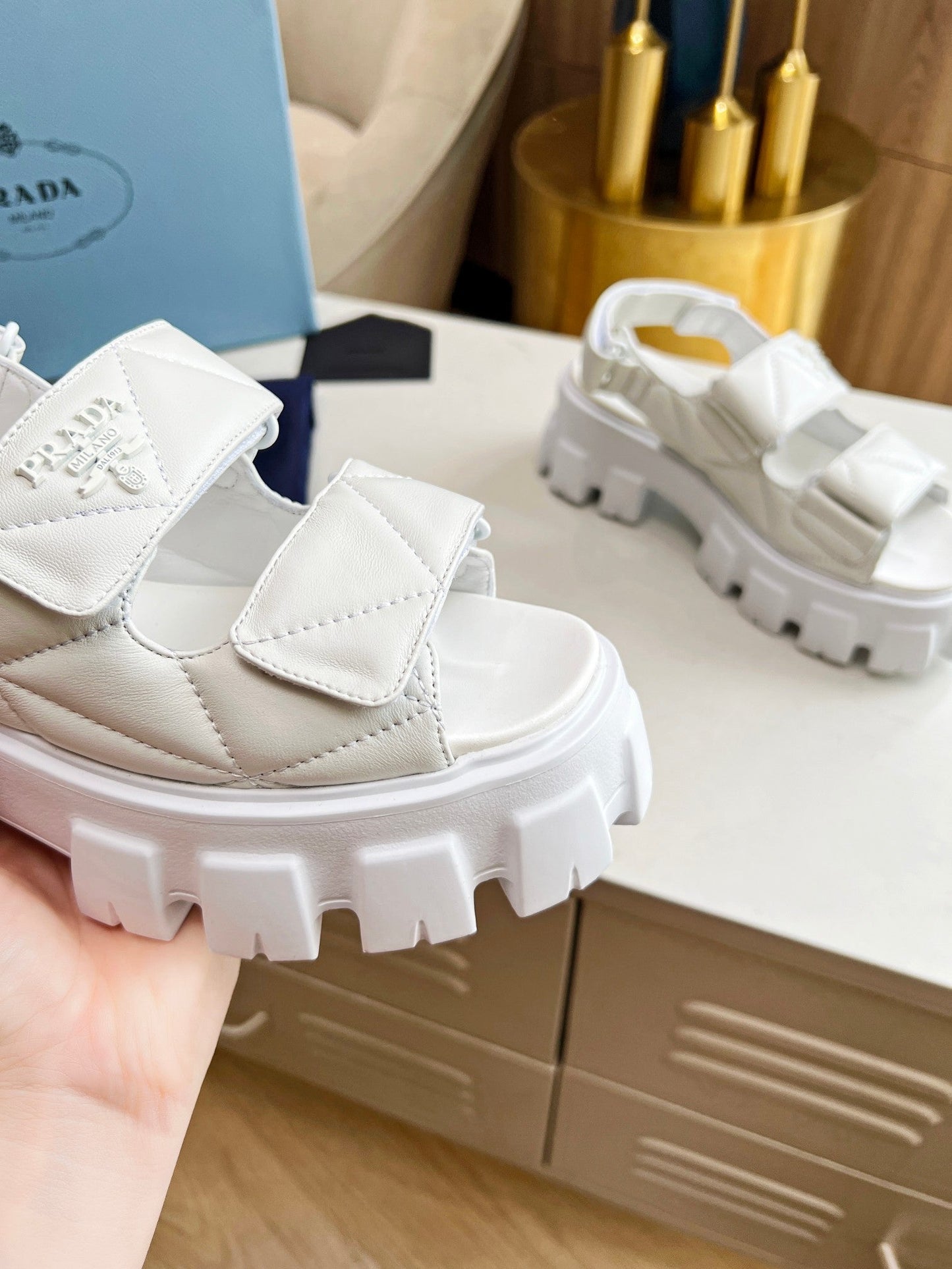 PRA MONOLITH NAPPA SANDALS WHITE LAMBSKIN - 34
