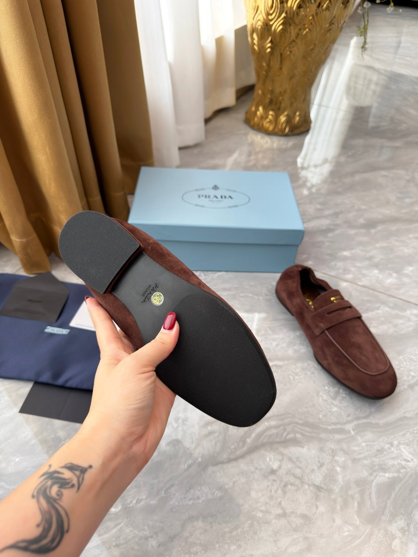PRADA 25S LOAFERS IN BROWN SUEDE - 35