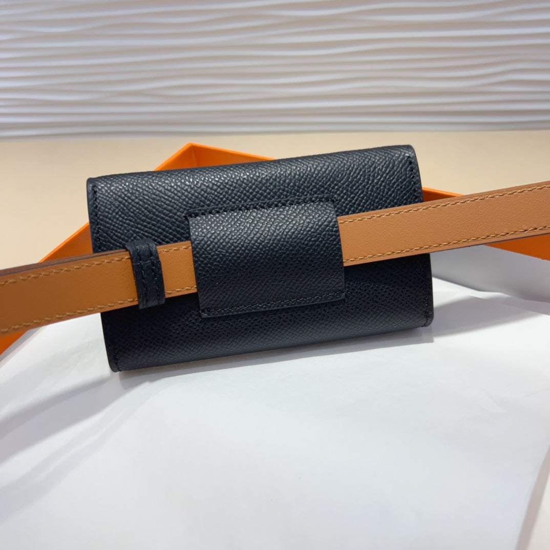 HM KELLY POCKET 18MM BELT BLACK LEATHER SILVER HARDWARE - 30