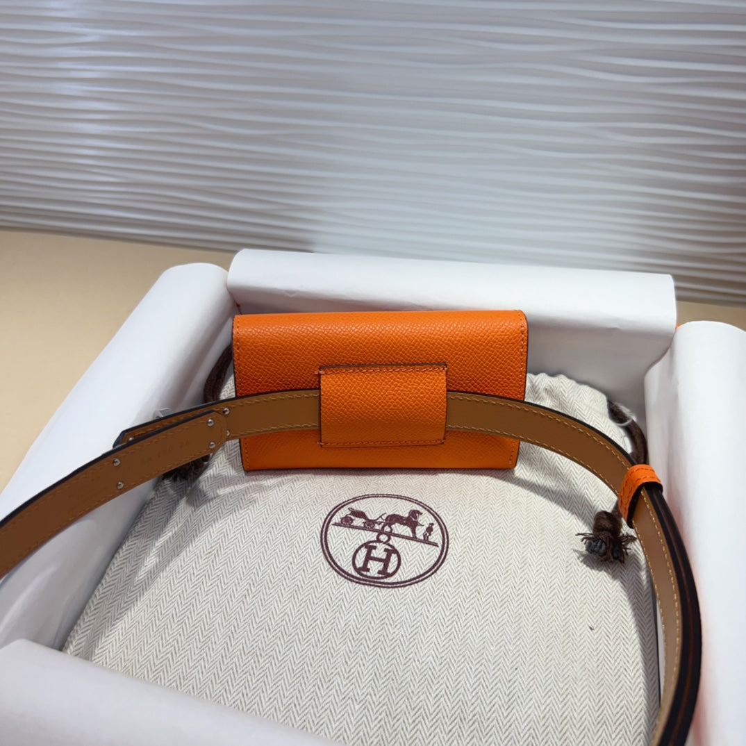 HM KELLY POCKET 18MM BELT ORANGE LEATHER SILVER HARDWARE - 30