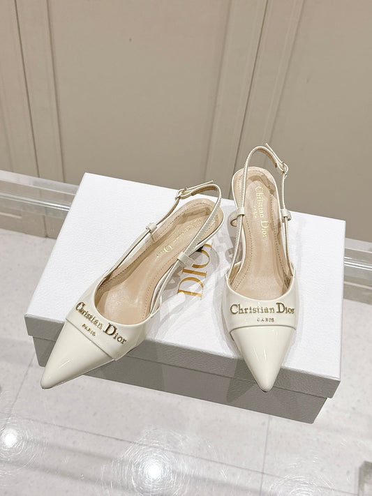 MY DD 25S SLINGBACK PUMP 50MM IN WHITE GLOSSY CALFSKIN - 34