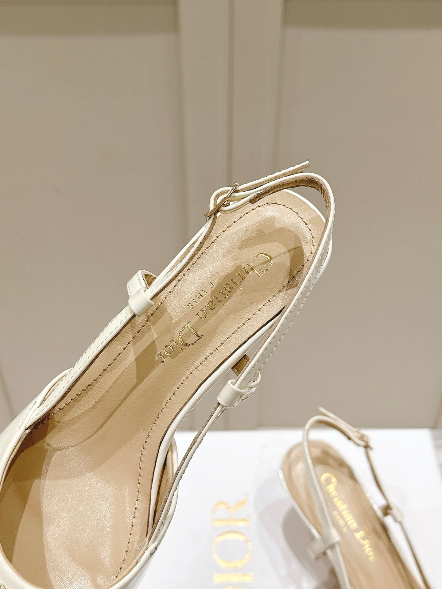 MY DD 25S SLINGBACK PUMP 50MM IN WHITE GLOSSY CALFSKIN - 34