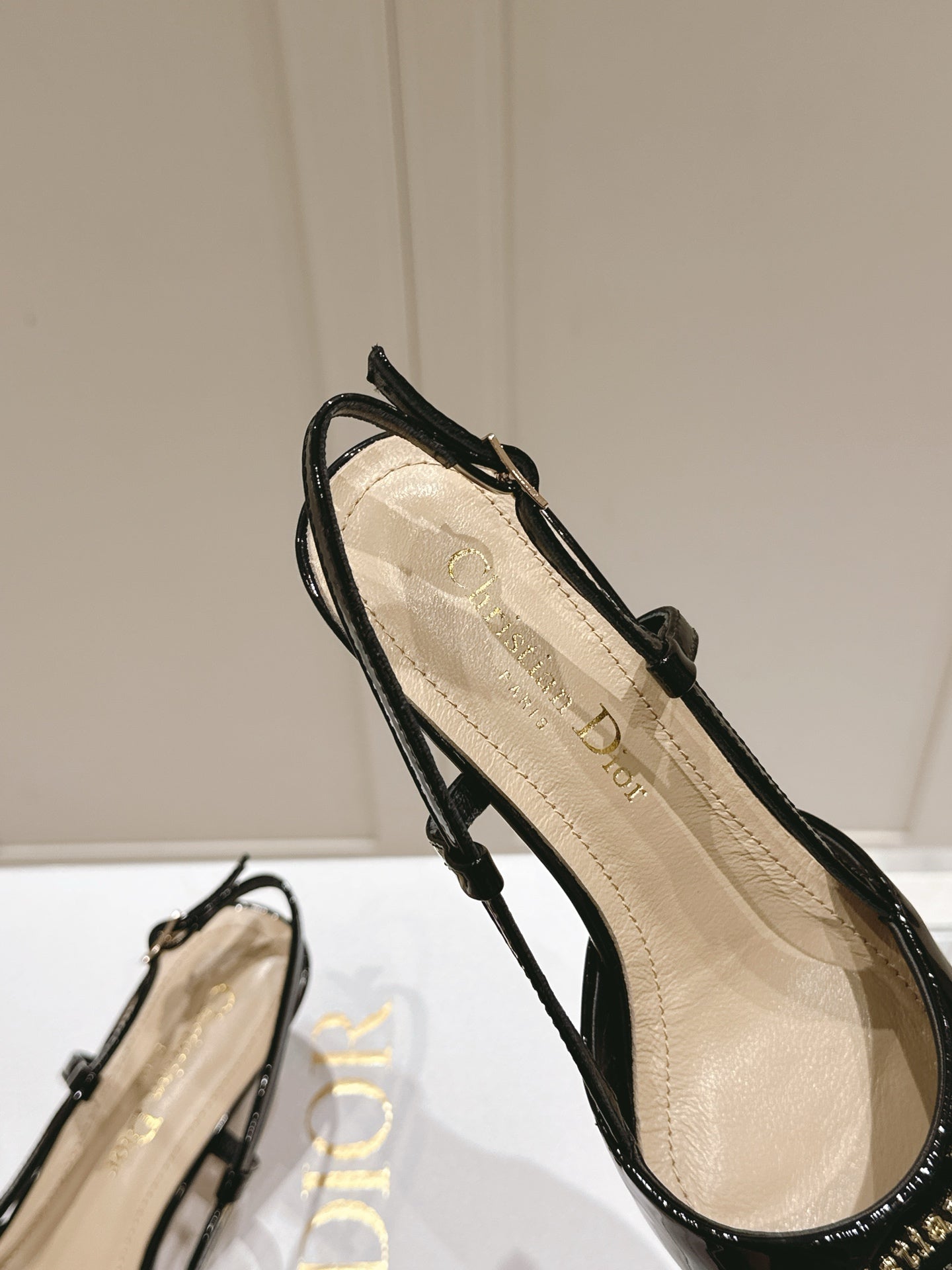 MY DD 25S SLINGBACK PUMP 50MM IN BLACK GLOSSY CALFSKIN - 34