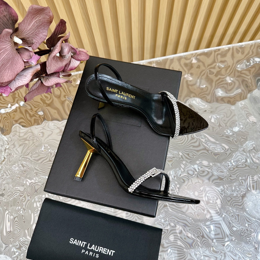 RENDEZ-VOUS SANDALS 70 IN SATIN CREPE PATENT BLACK LEATHER - 35