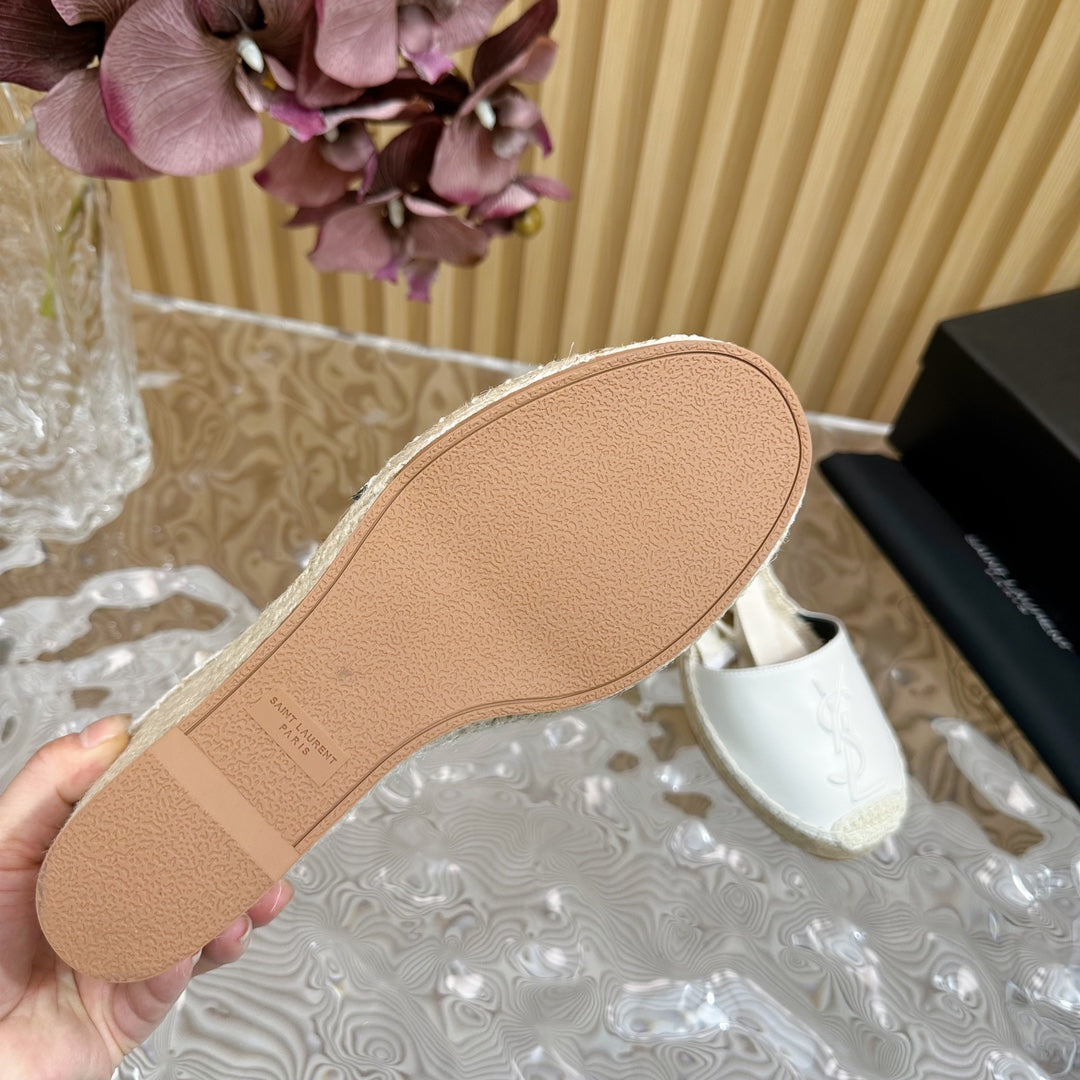 SL WEDGE SANDALS WHITE CALFSKIN AND STRAW - 35
