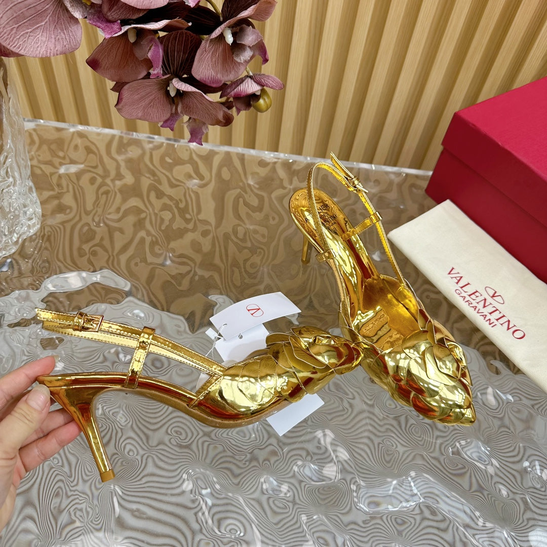 ATELIER SLINGBACK HEELS 75 MM IN GOLD METALLIC CALFSKIN - 35