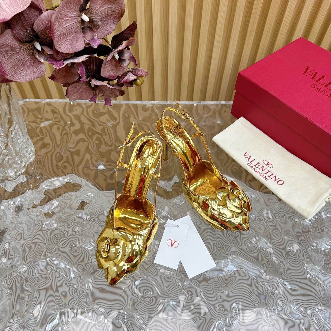ATELIER SLINGBACK HEELS 95 MM IN GOLD METALLIC CALFSKIN - 35