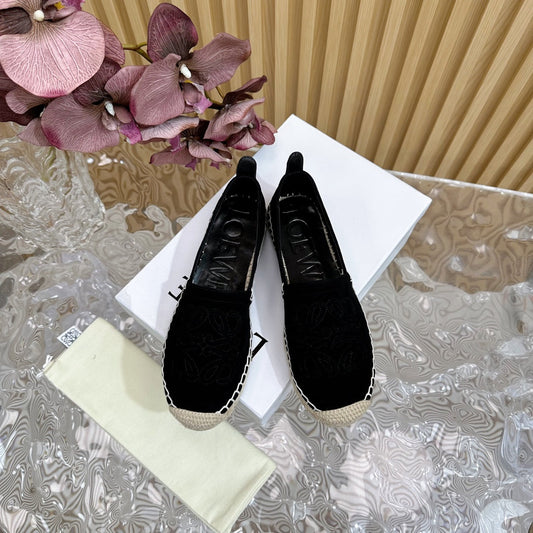 Loew Anagram Espadrille Black Suede Black Calfskin - 35