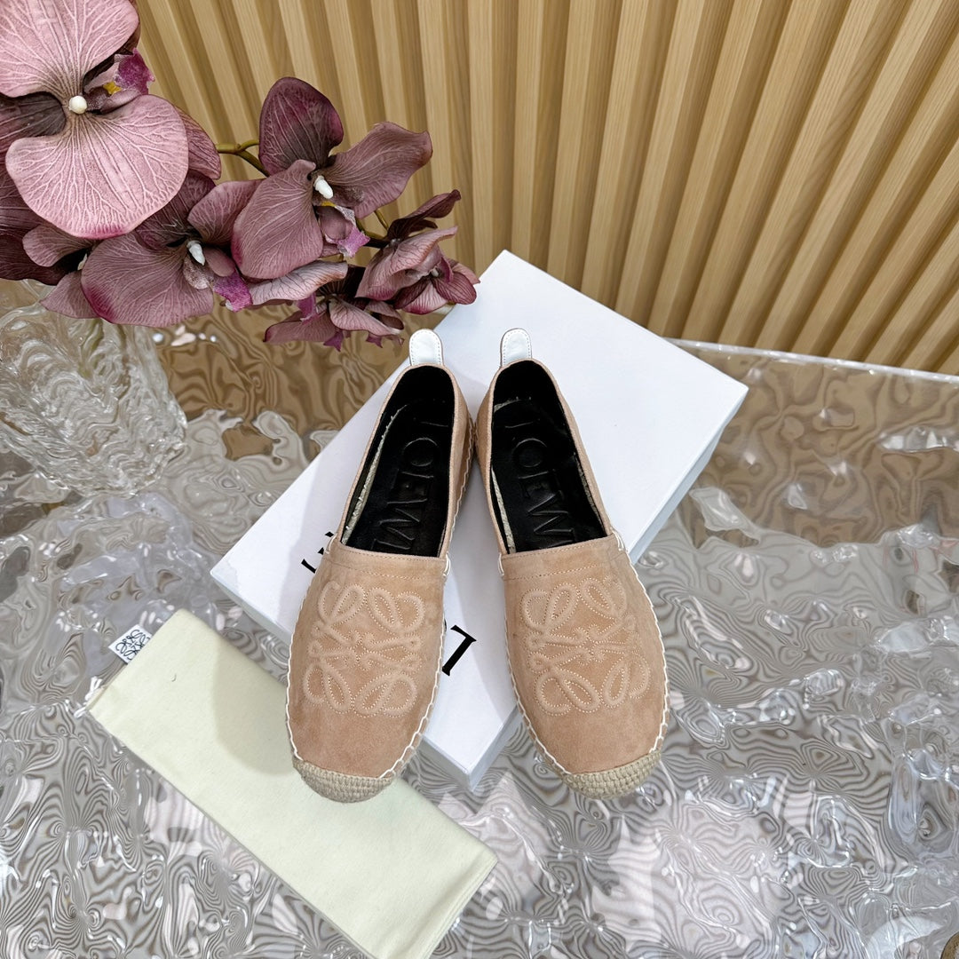 Loew Anagram Espadrille Light Brown Suede Black Calfskin - 35