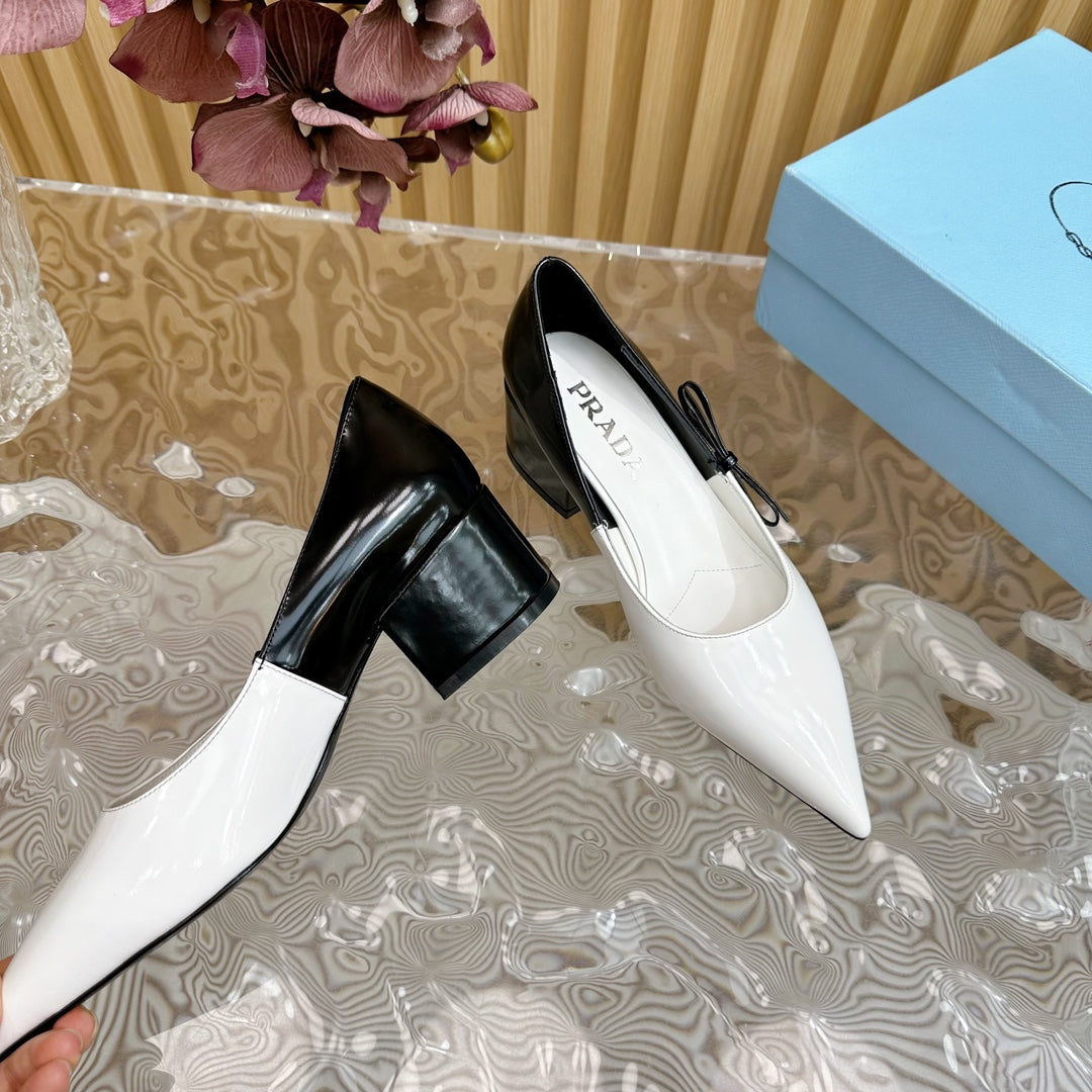 PRA BRUSHED PUMPS WHITE AND BLACK CALFSKIN - 35