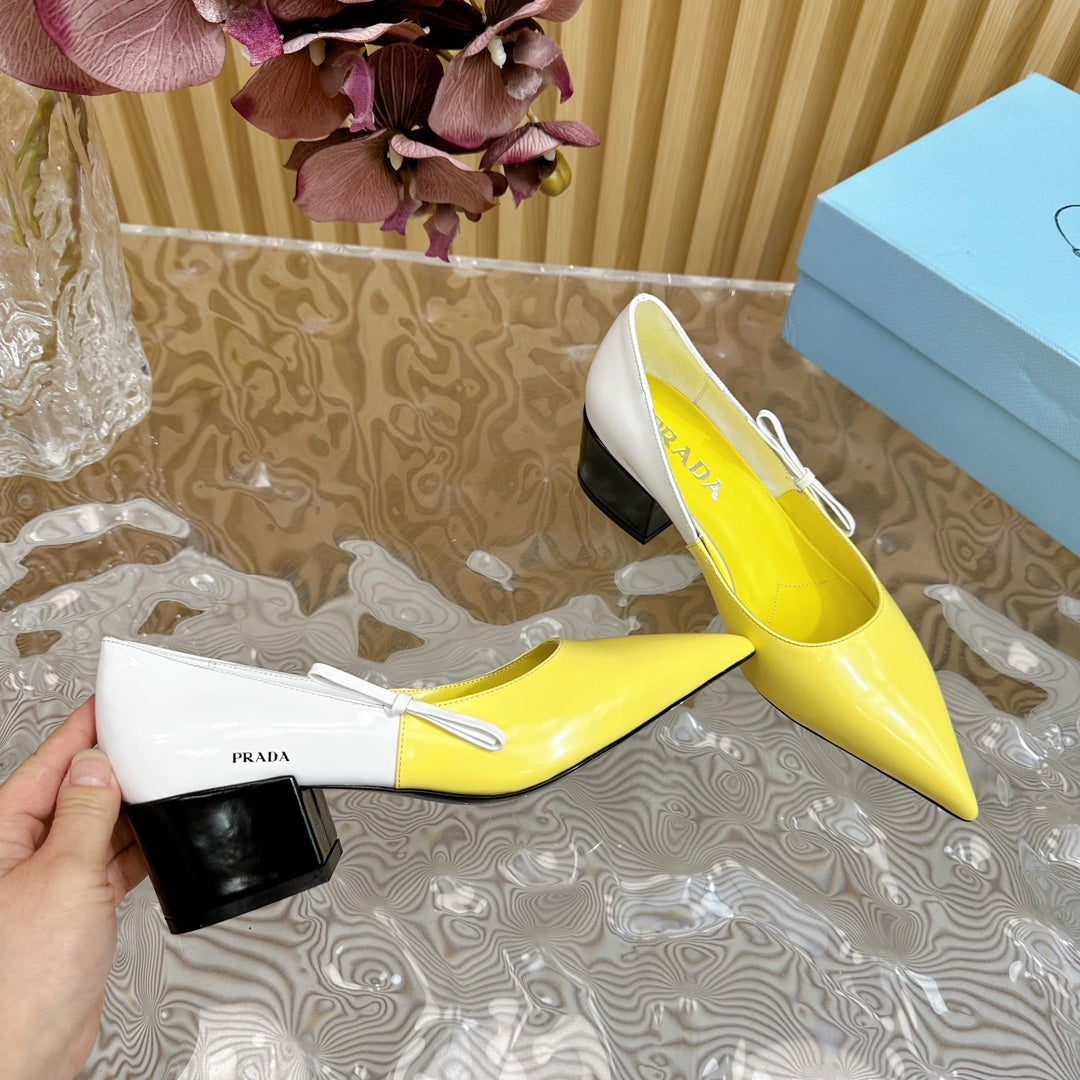 PRA BRUSHED PUMPS LEMON AND WHITE CALFSKIN - 35