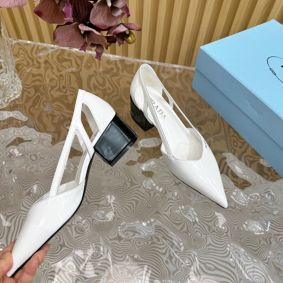 PRA BRUSHED CUT-OUT PUMPS WHITE CALFSKIN - 35