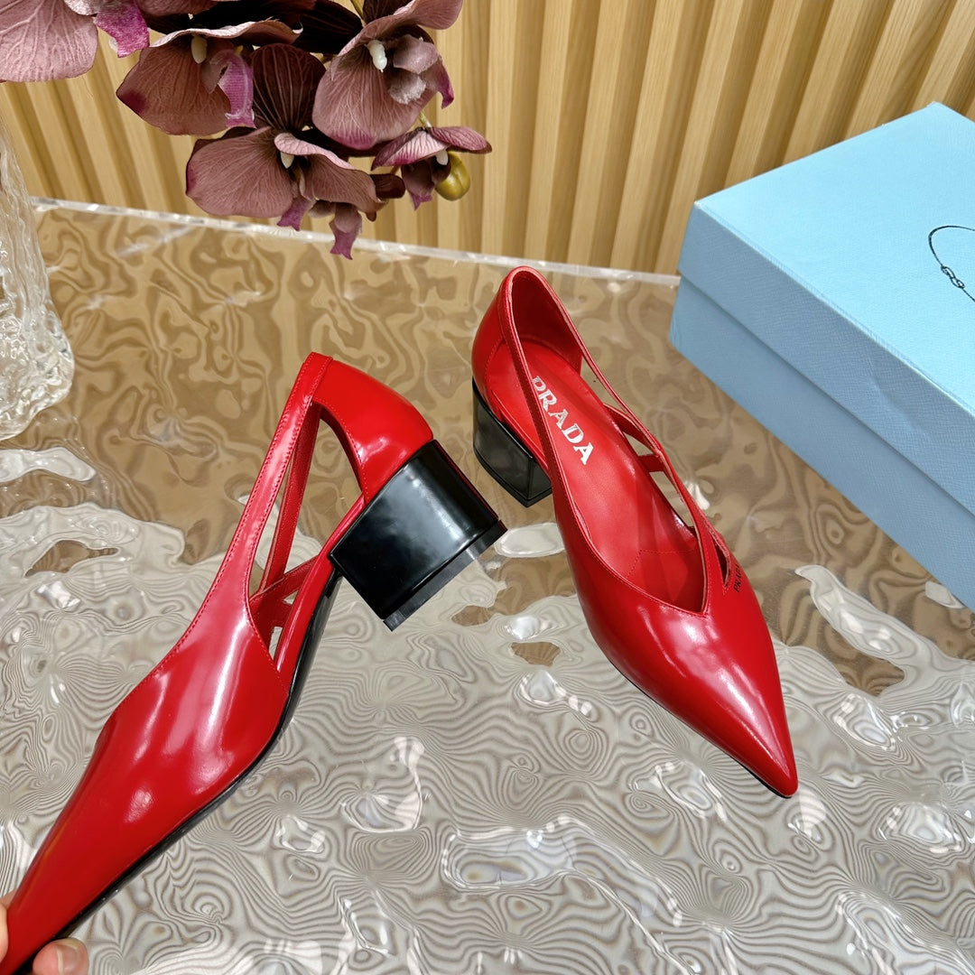 PRA STRAP CUT-OUT PUMPS CRIMSON CALFSKIN - 35