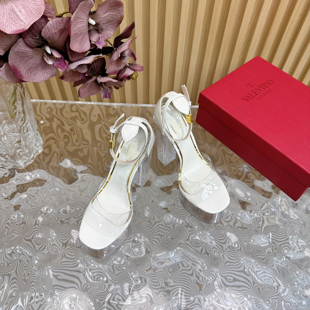 HIGH SANDAL 14CM IN WHITE CALFSKIN AND TRANSPARENT PVC - 35