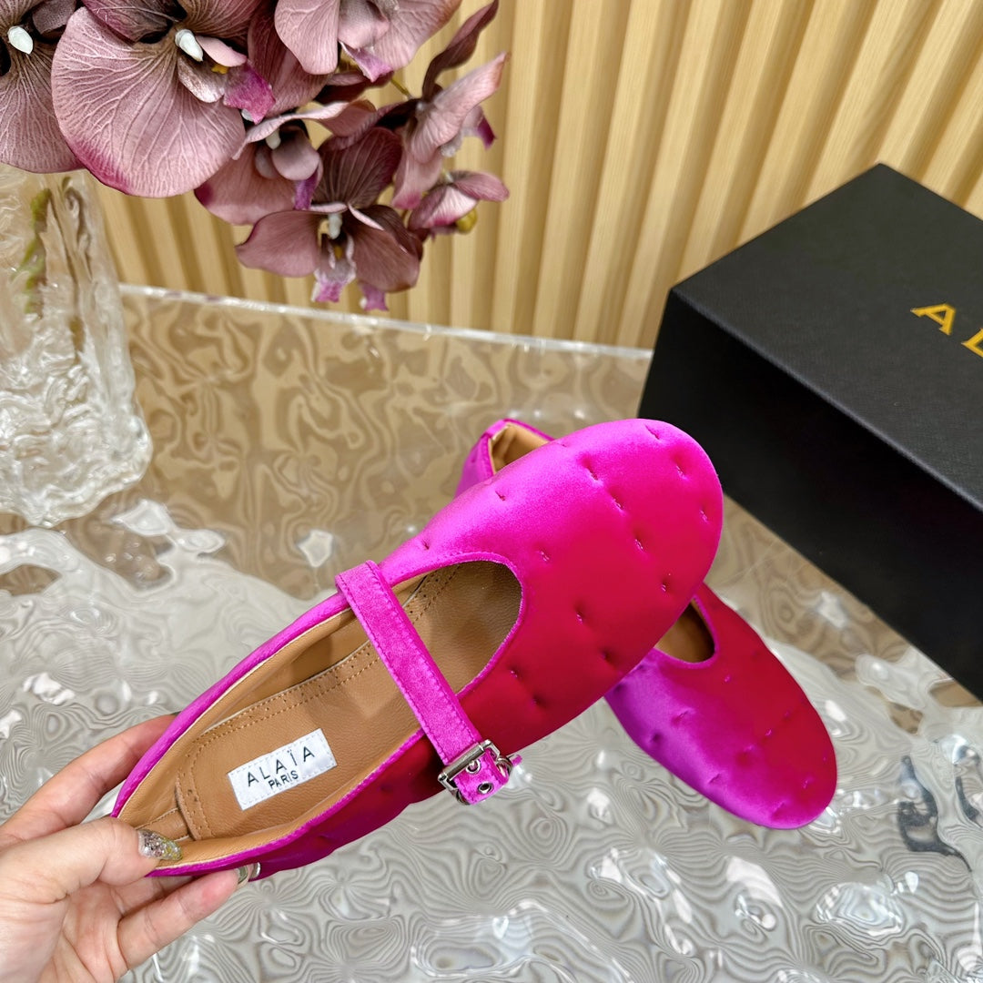 ALAIA BALLET FLATS IN DEEP PINK VELVET - 35