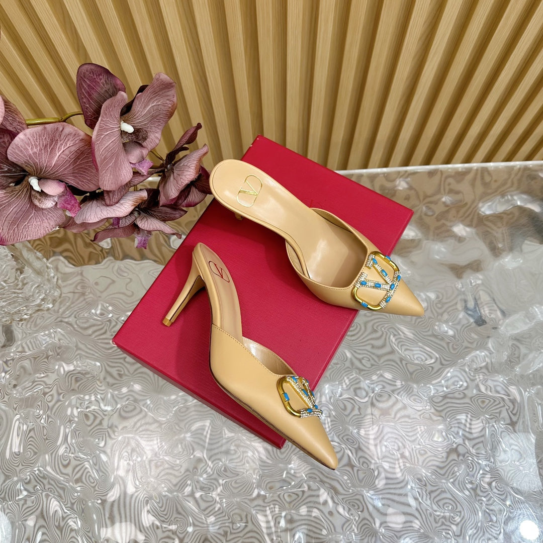 HIGH PUMP MULE 80MM IN SEPIA TAN CALFSKIN - 35