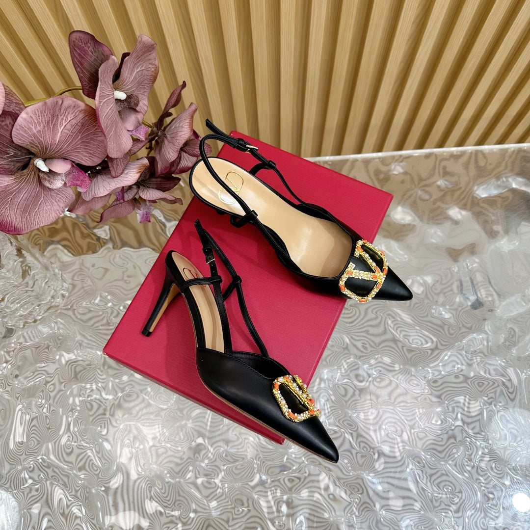 VLOGO SIGNATURE SLINGBACK PUMP 80 MM IN BLACK CALFSKIN - 35