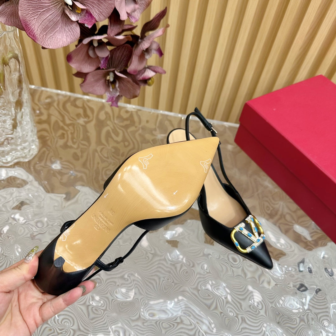 VLOGO SIGNATURE BLACK CALFSKIN SLINGBACK PUMP 80 MM - 35