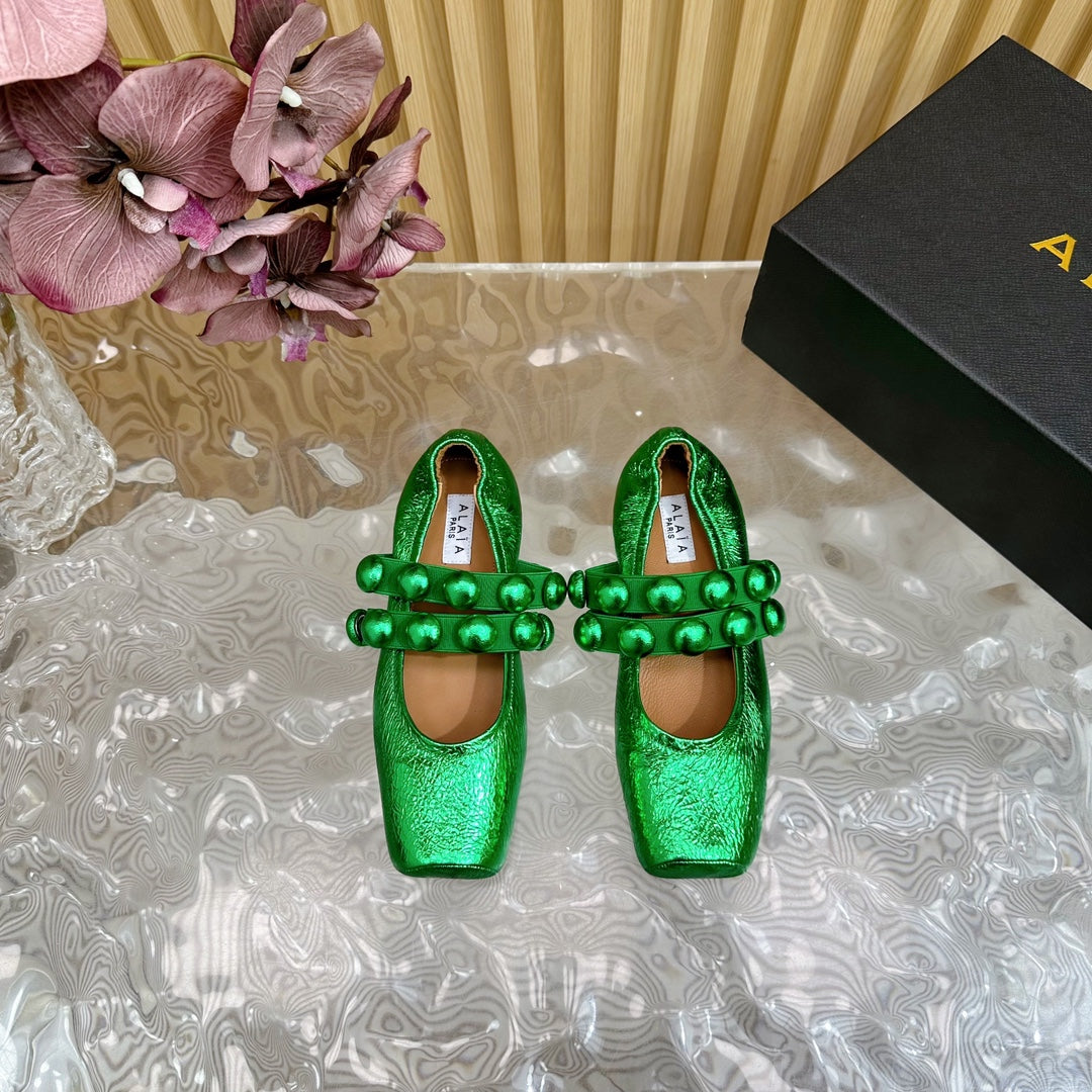 MARY JANE PEARL IN EMERALD GREEN GLOSSY LAMBSKIN - 34
