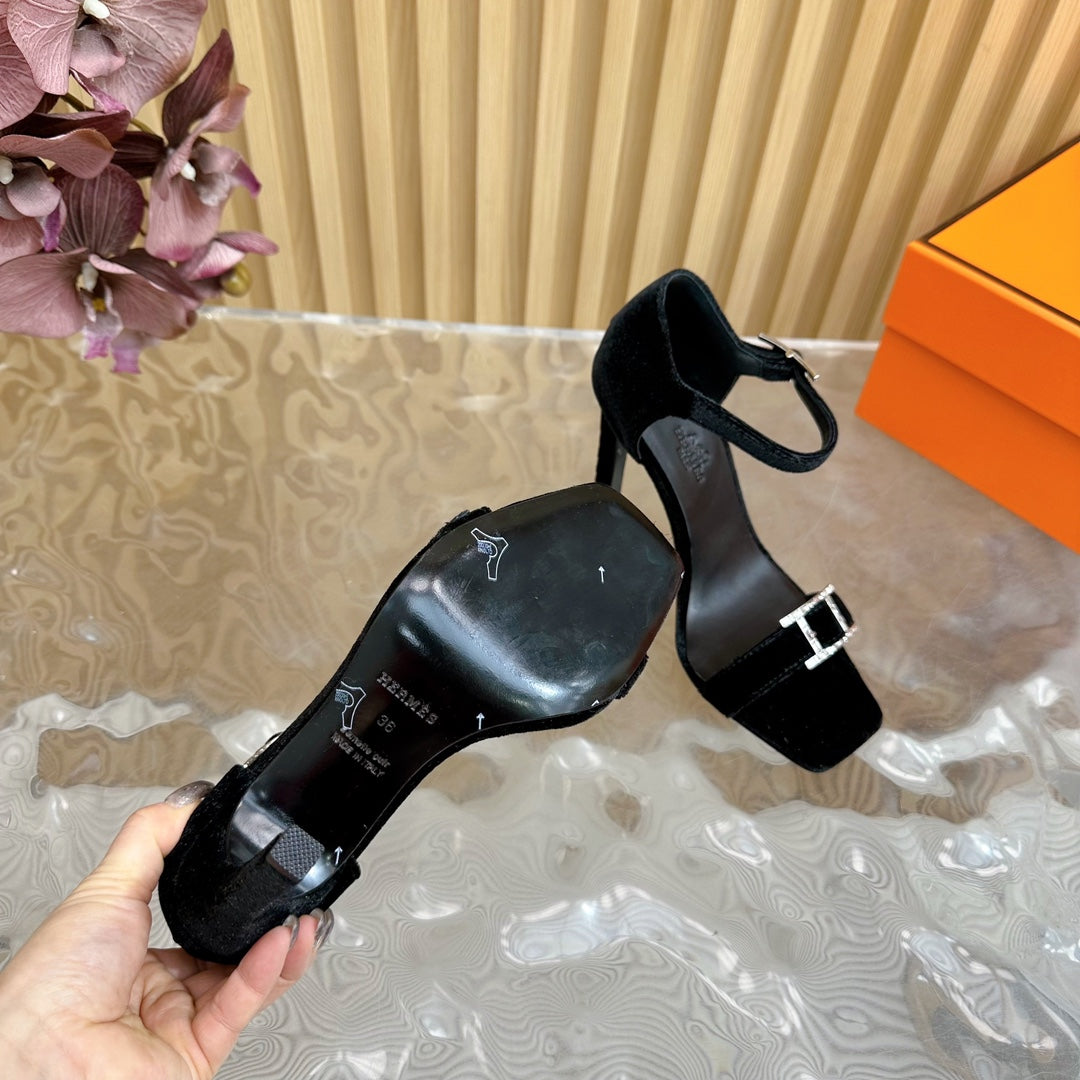 JULY SANDAL 105 MM IN BLACK VELVET - 35