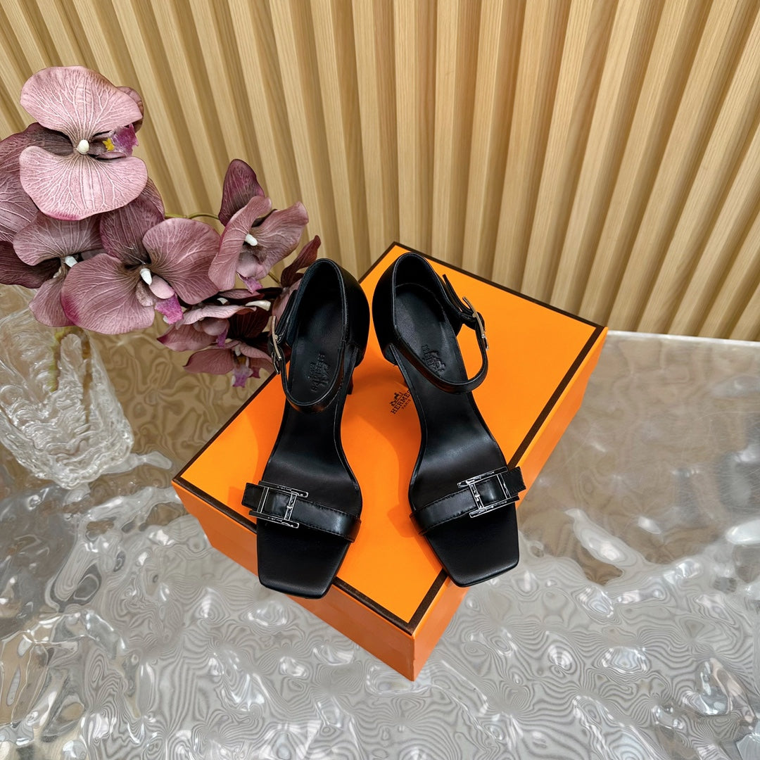 JULY SANDAL 105 MM IN BLACK CALFSKIN - 35