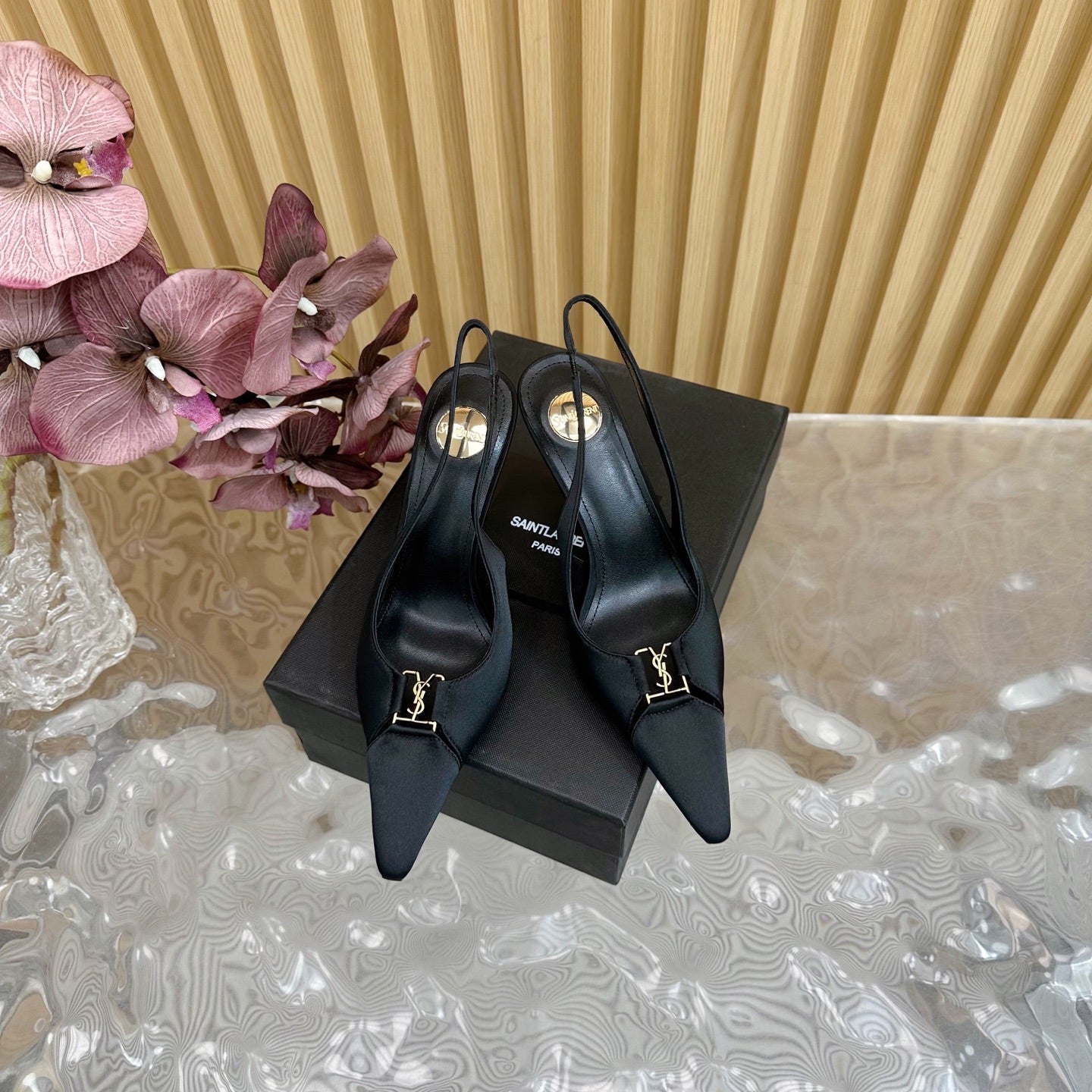 BABYLONE SLINGBACK PUMPS IN BLACK SILK - 35