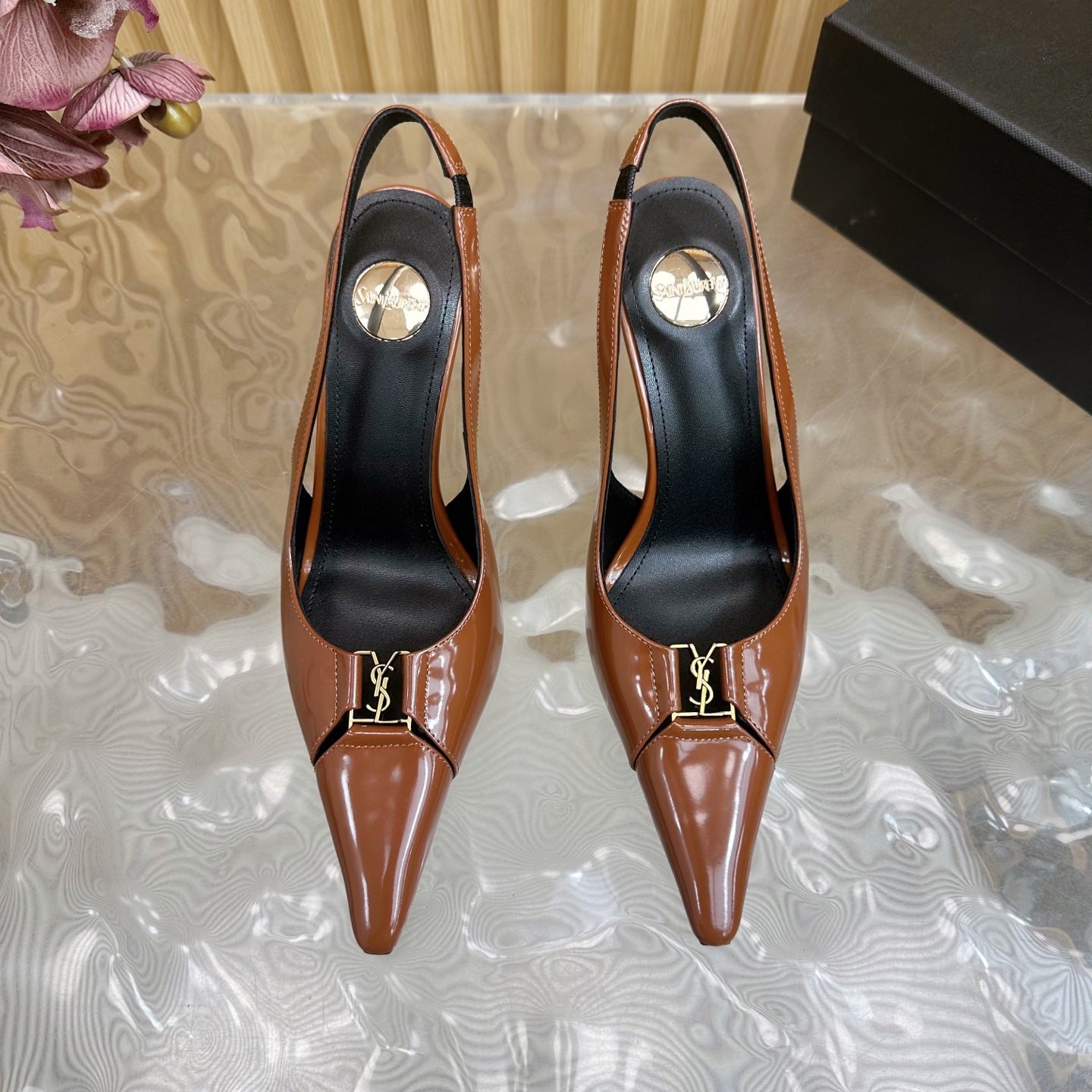 BABYLONE SLINGBACK PUMPS IN BRONZE ORANGE GLOSSY CALFSKIN - 35