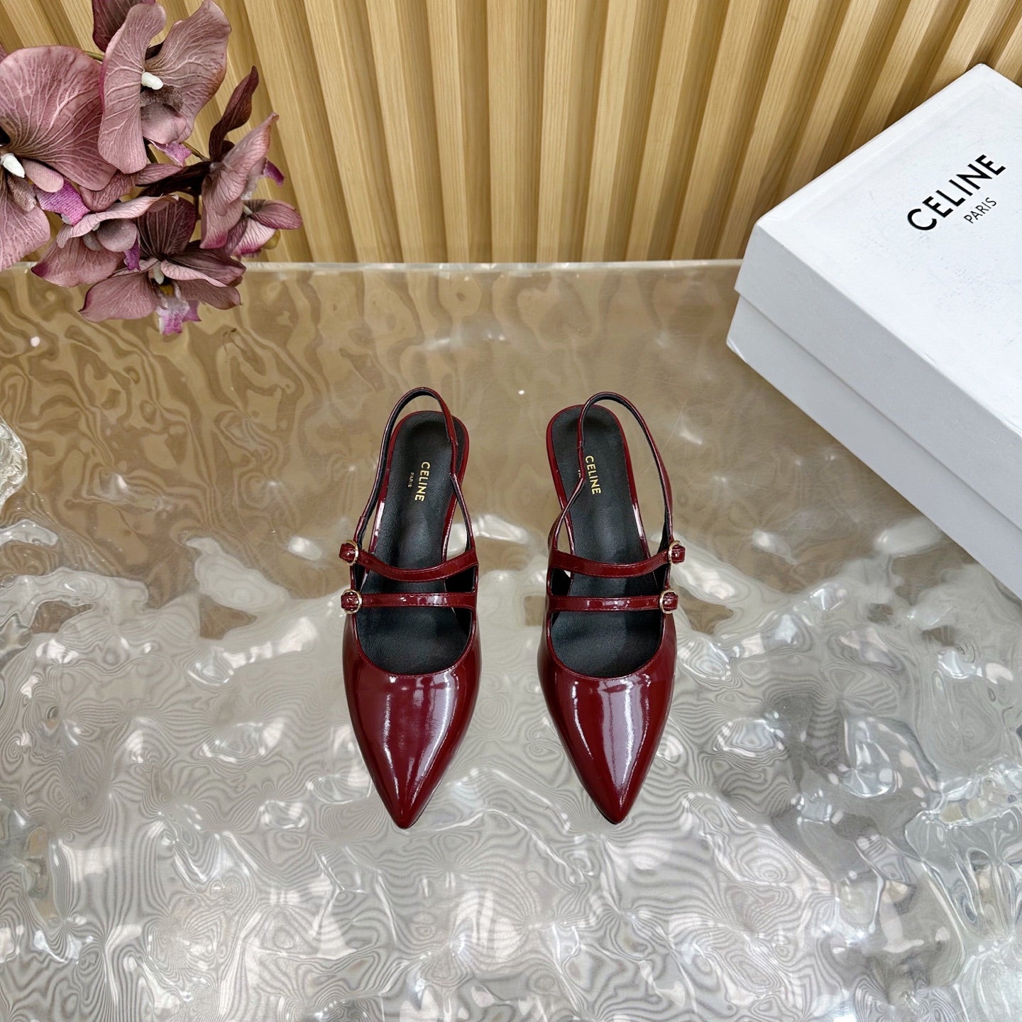 JUDY DOUBLE STRAP MARY JANE SLINGBACK 35MM IN CURRANT RED CALFSKIN - 35