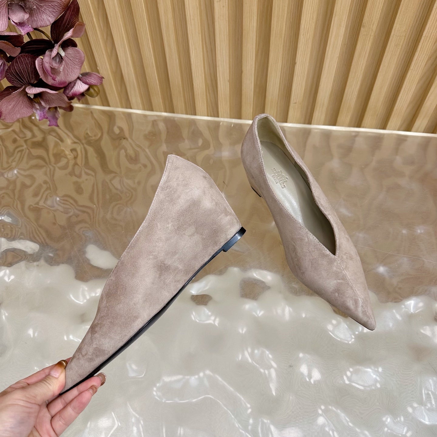 HM 25S HIGH-HEEL WEDGE SHOES 50 MM IN DUSTY BEIGE SUEDE - 35