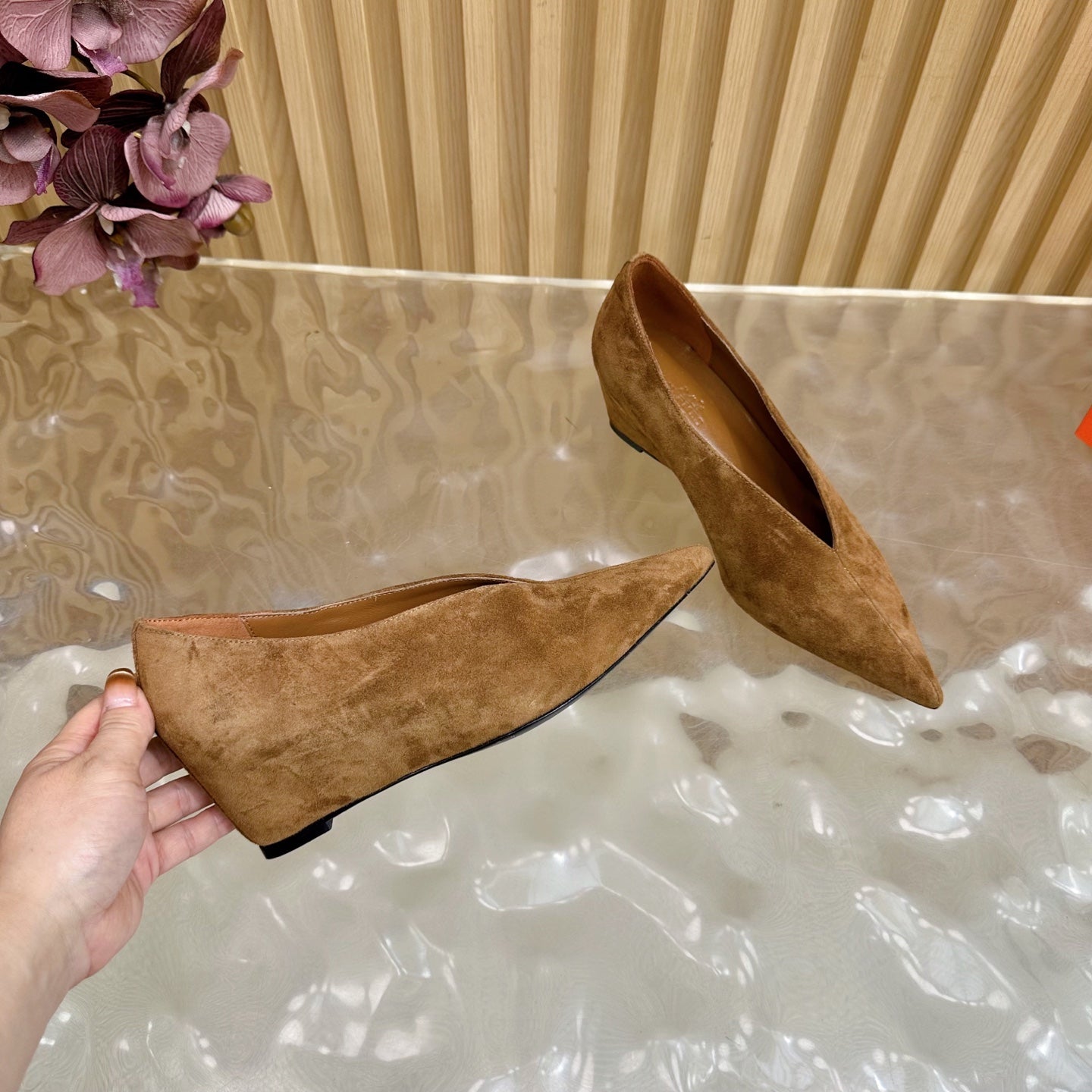 HM 25S HIGH-HEEL WEDGE SHOES 50 MM IN BROWN SUEDE - 35