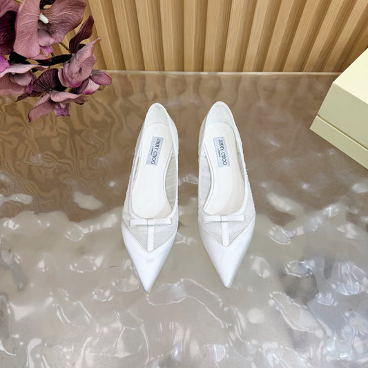 JIMMY CHOO 26S FLATS IN WHITE MESH AND SATIN