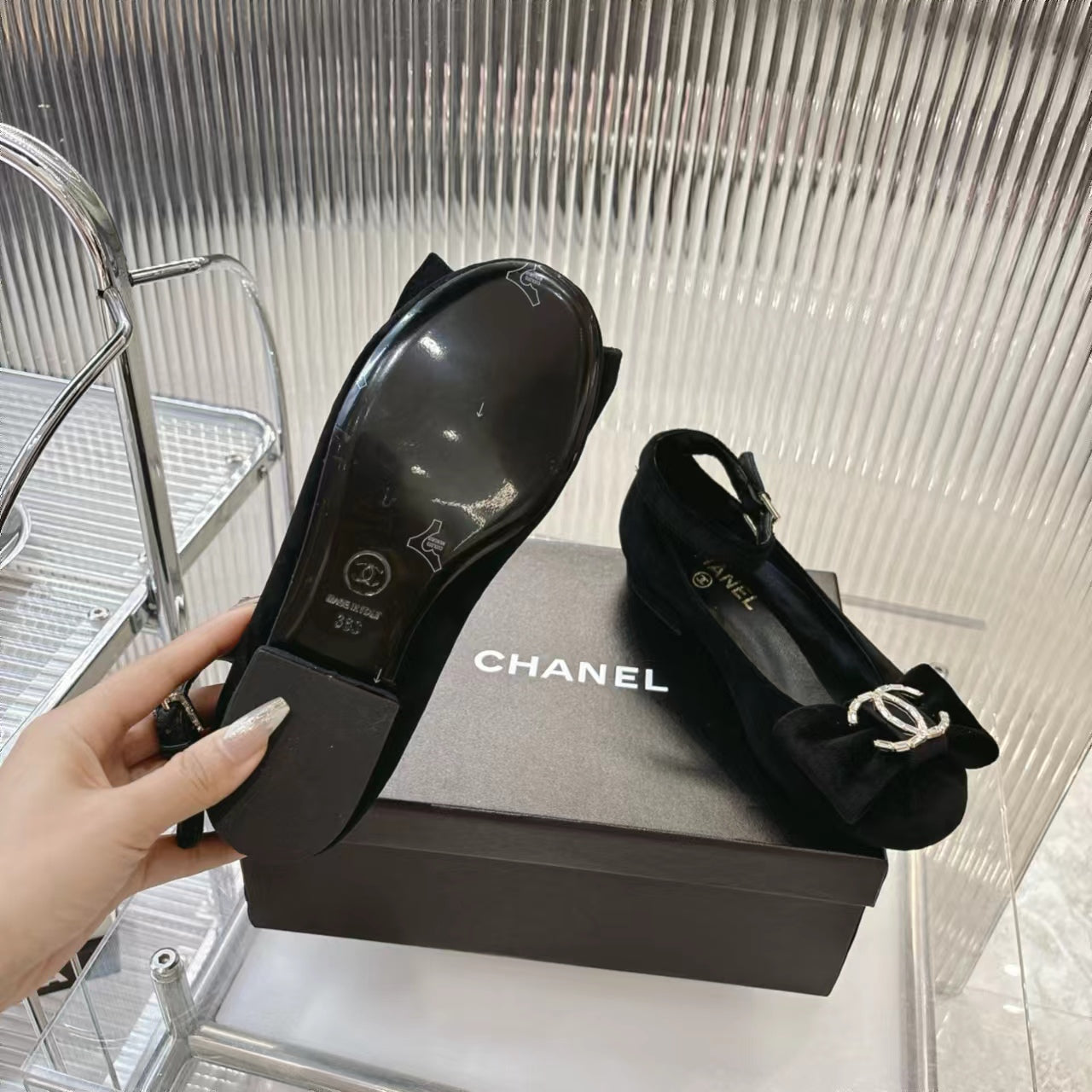 BOW MARY JANE SHOES IN BLACK VELVET - 35