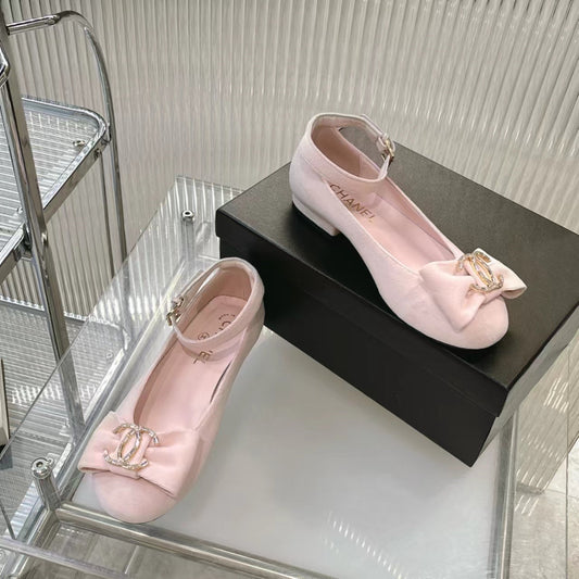 BOW MARY JANE SHOES IN PASTEL PINK VELVET - 35