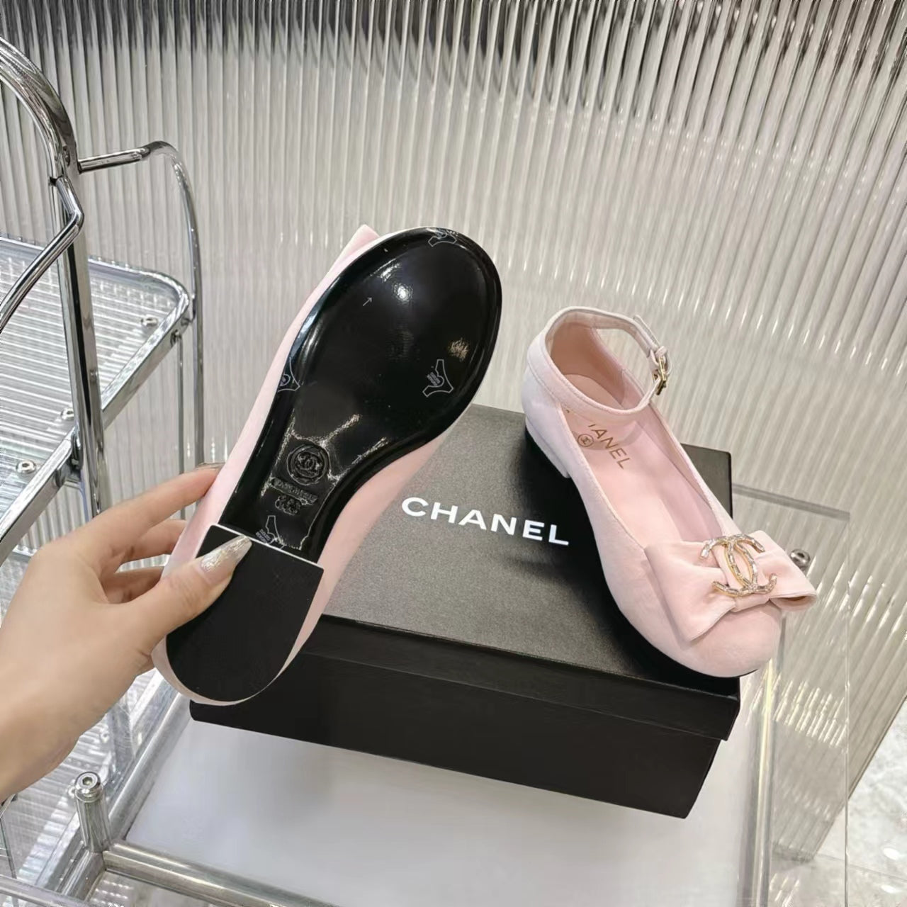 BOW MARY JANE SHOES IN PASTEL PINK VELVET - 35
