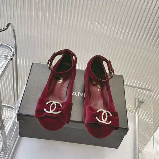 BOW MARY JANE SHOES IN GARNET RED VELVET - 35