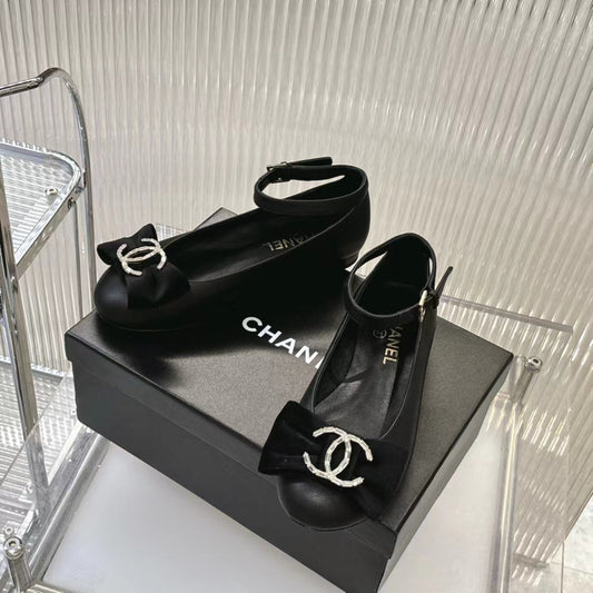 BOW MARY JANE SHOES IN BLACK LAMBSKIN - 35