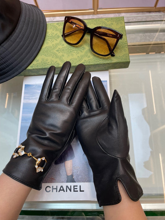 HORSEBIT GLOVES IN BLACK LAMBSKIN WITH CASHMERE LINING 454592 - L
