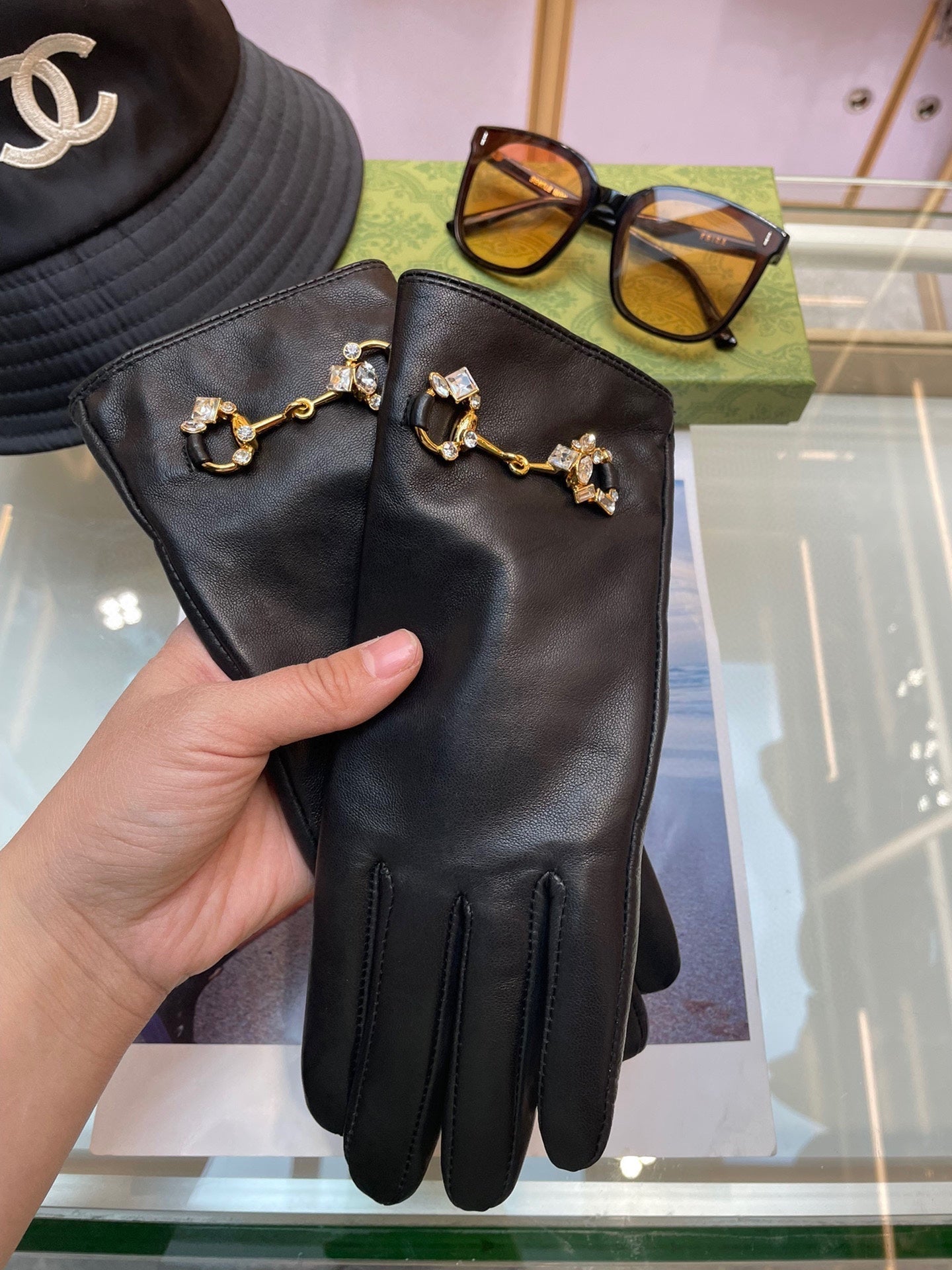 HORSEBIT GLOVES IN BLACK LAMBSKIN WITH CASHMERE LINING 454592 - L
