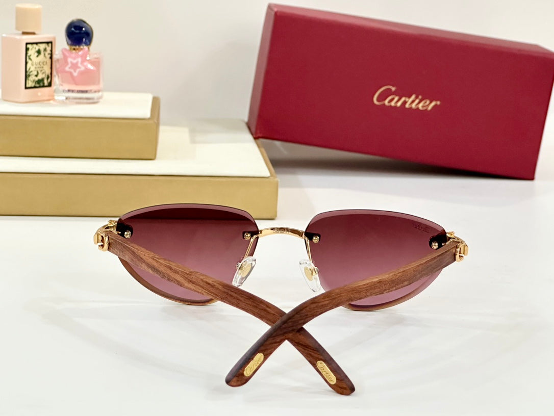 PANTHÈRE RIMLESS TRIANGLE FRAME SUNGLASSES CT0616S IN METAL AND WOODEN - Burgundy red