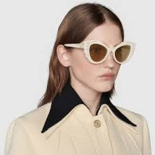 CRYSTAL STUDDED CAT-EYE FRAME SUNGLASSES GG1095S IN ACETATE - White/ pink