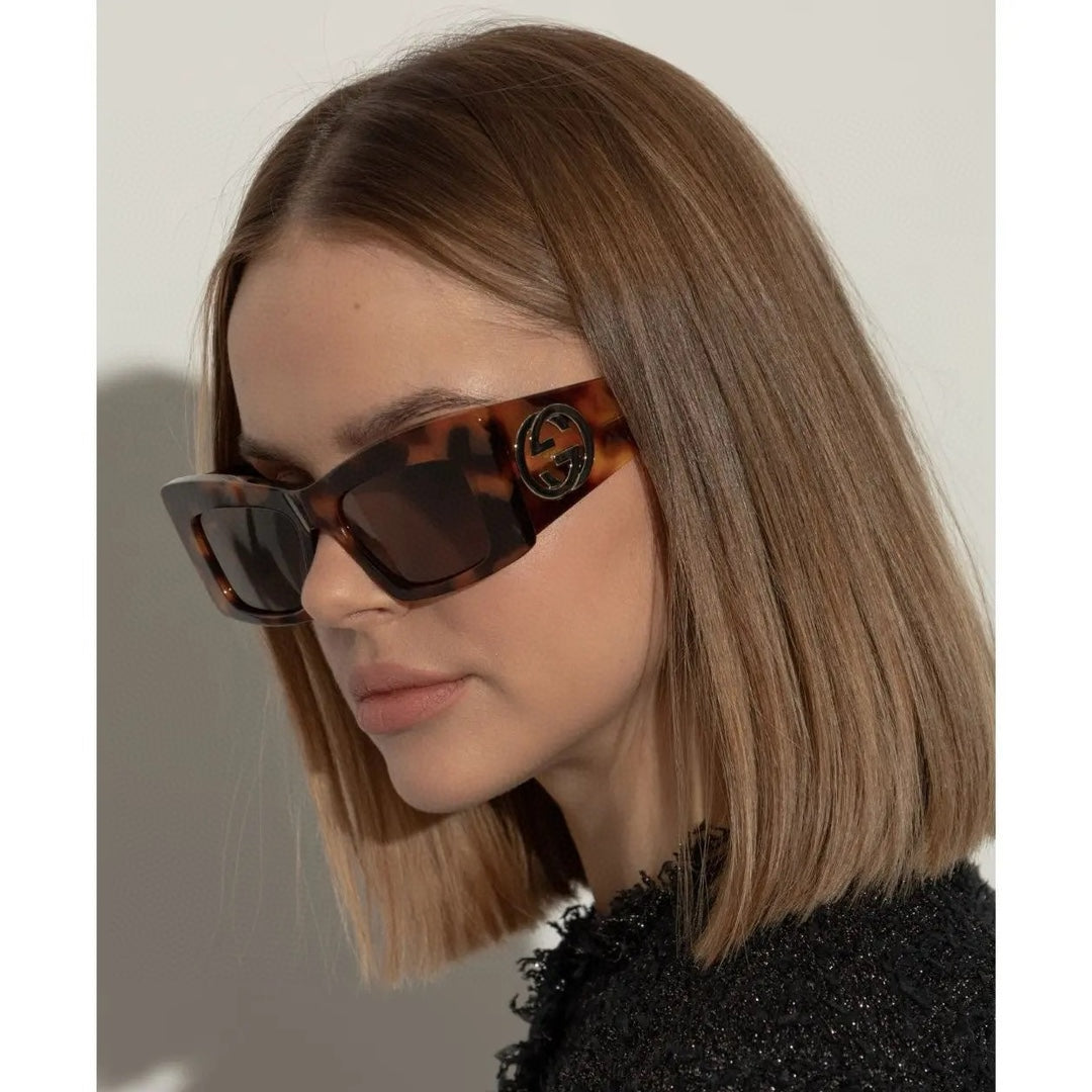 RECTANGULAR FRAME SUNGLASSES GG1842S IN ACETATE - Black/ silver logo