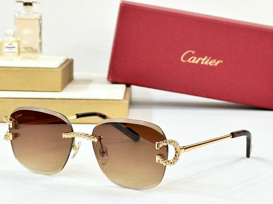 CRYSTAL STUDDED RIMLESS SQUARE FRAME SUNGLASSES CT0604S IN METAL - Blue
